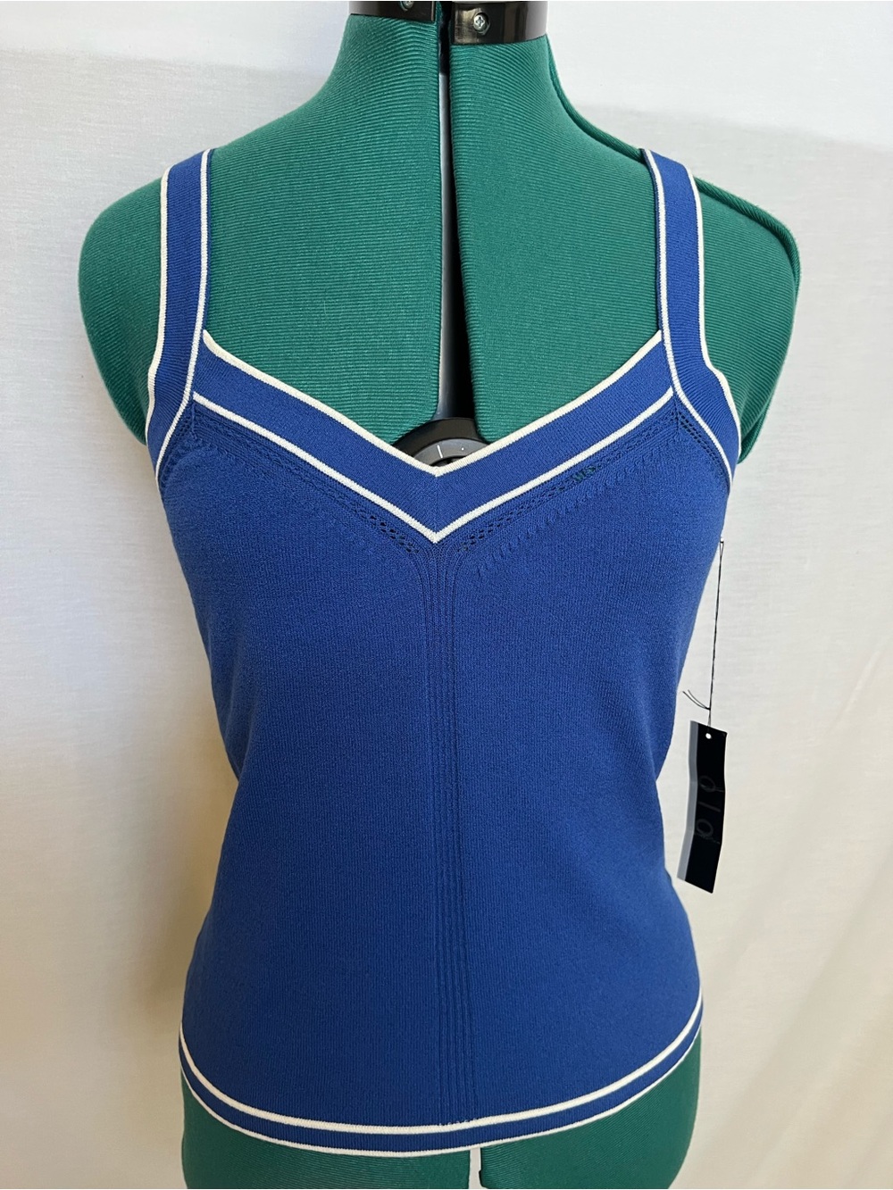 NWT olo Blue Knit Tank Top with Contrast White Trim